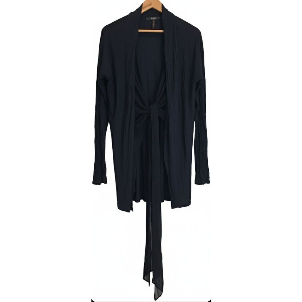 bcbg Paris womens large cardigan sweater soft lightweight black shawl tie boho